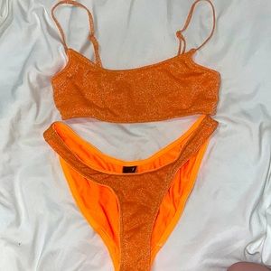 triangle bikini sparkly orange bikini set. top xsmall bottoms size small